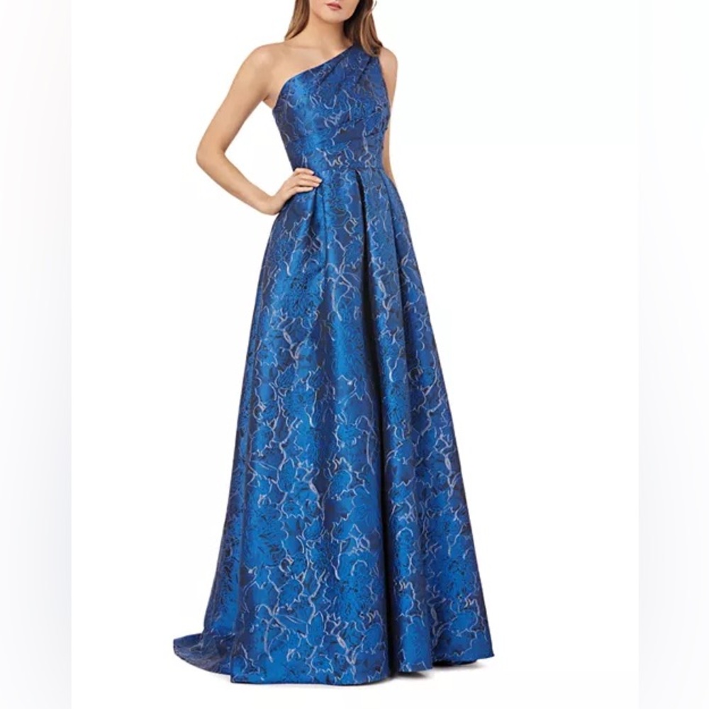 Carmen Marc Valvo Infusion One-Shoulder 3D A-Line Gown Formal Floor Length Dress